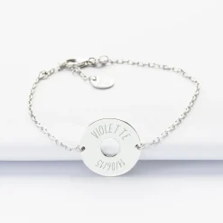 Bracelet chaîne personnalisé médaille gravée argent cible 2 trous 18 mm