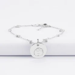 Bracelet chaîne scintillant personnalisé médaille gravée argent 15 mm