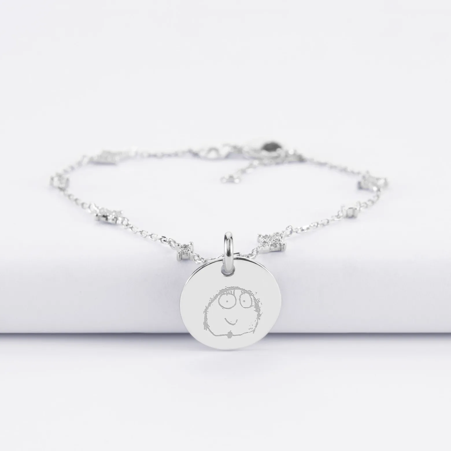 Bracelet chaîne scintillant personnalisé médaille gravée argent 15 mm