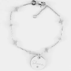Bracelet chaîne scintillant personnalisé médaille gravée argent 15 mm