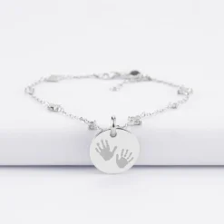 Bracelet chaîne scintillant personnalisé médaille gravée argent 15 mm