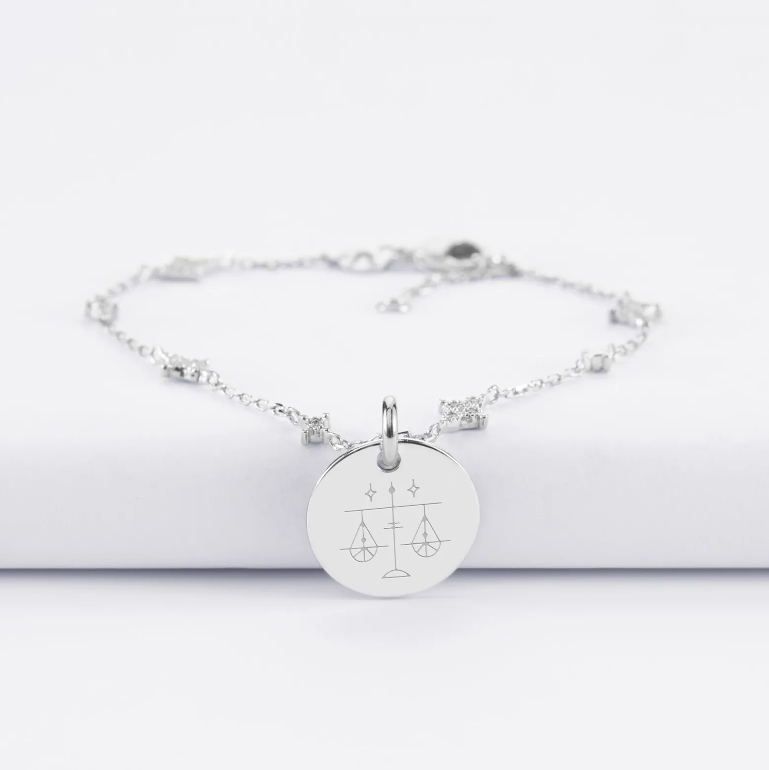 Bracelet chaîne scintillant personnalisé médaille gravée argent 15 mm