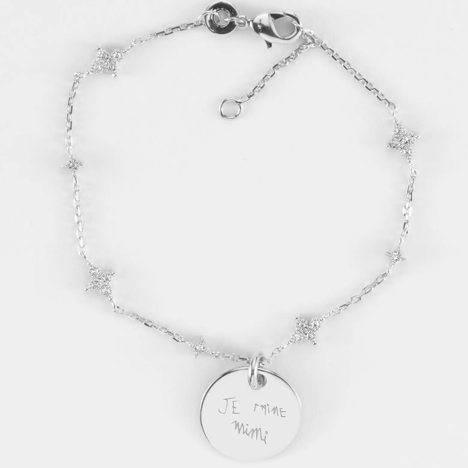 Bracelet chaîne scintillant personnalisé médaille gravée argent 15 mm
