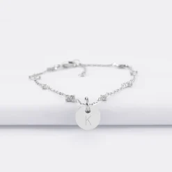 Bracelet chaîne scintillant personnalisé médaille gravée argent 10 mm