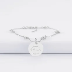 Bracelet chaîne étoile brillante personnalisé médaille gravée argent 15 mm