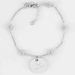 Bracelet chaîne étoile brillante personnalisé médaille gravée argent 15 mm