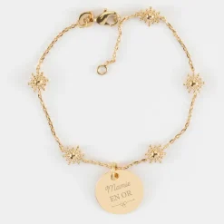 Bracelet chaîne étoile brillante personnalisé médaille gravée plaqué or 15 mm