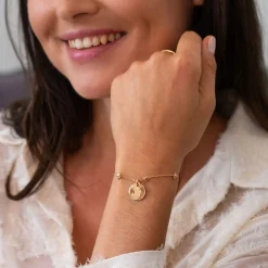 Bracelet chaîne étoile brillante personnalisé médaille gravée plaqué or 15 mm