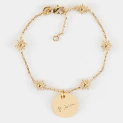 Bracelet chaîne étoile brillante personnalisé médaille gravée plaqué or 15 mm