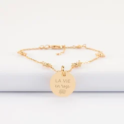 Bracelet chaîne étoile brillante personnalisé médaille gravée plaqué or 15 mm