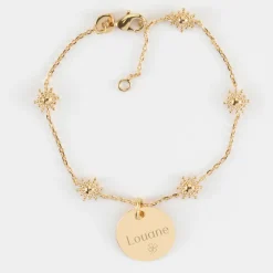 Bracelet chaîne étoile brillante personnalisé médaille gravée plaqué or 15 mm