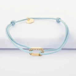 Bracelet cordon mousqueton scintillant plaqué or 12x8 mm