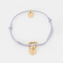 Bracelet cordon mousqueton scintillant personnalisé médaille gravée plaqué or 10 mm