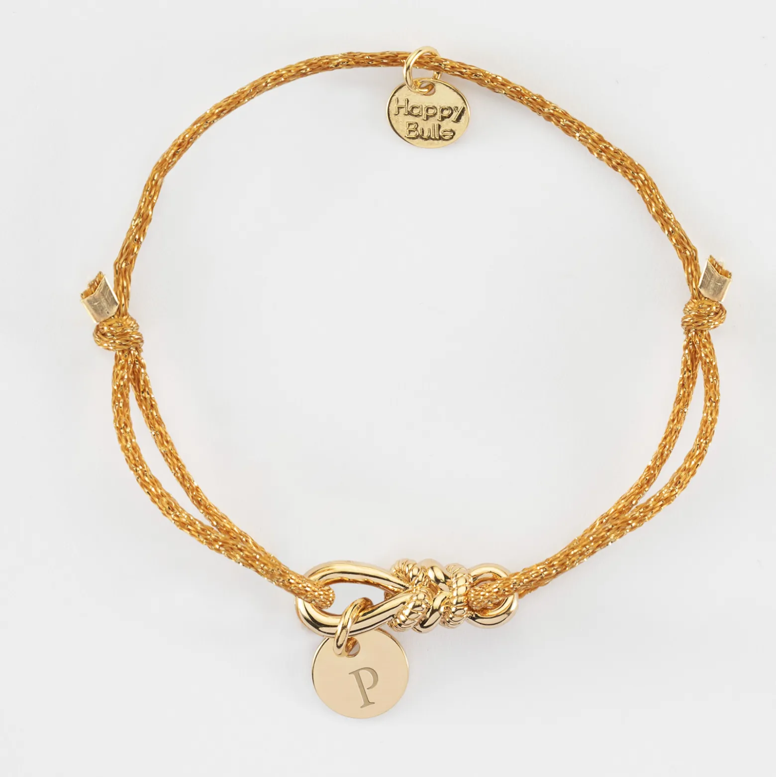 Bracelet cordon pailleté personnalisé "Le lien" et médaille gravée plaqué or 10 mm - HappyBulle x Lilylovesfashion