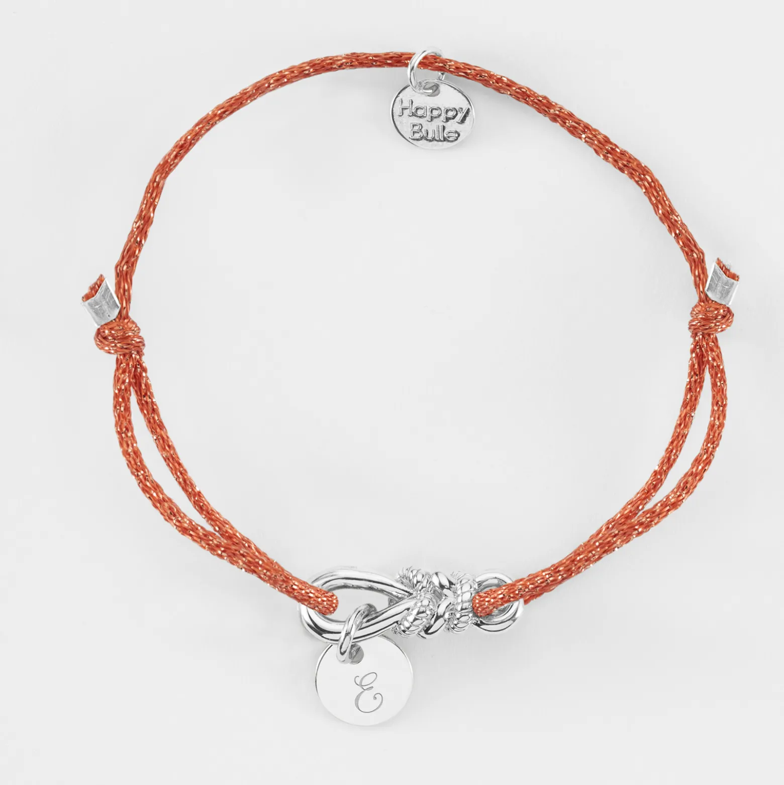 Bracelet cordon pailleté personnalisé "Le lien" et médaille gravée argent 10 mm - HappyBulle x Lilylovesfashion