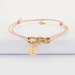 Bracelet cordon personnalisé "Le lien" et médaille gravée plaqué or 10 mm - HappyBulle x Lilylovesfashion