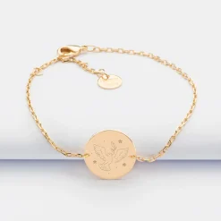 Bracelet Cérémonie enfant chaîne personnalisé médaille gravée plaqué or 2 trous 15 mm