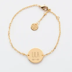 Bracelet Cérémonie enfant chaîne personnalisé médaille gravée plaqué or 2 trous 15 mm