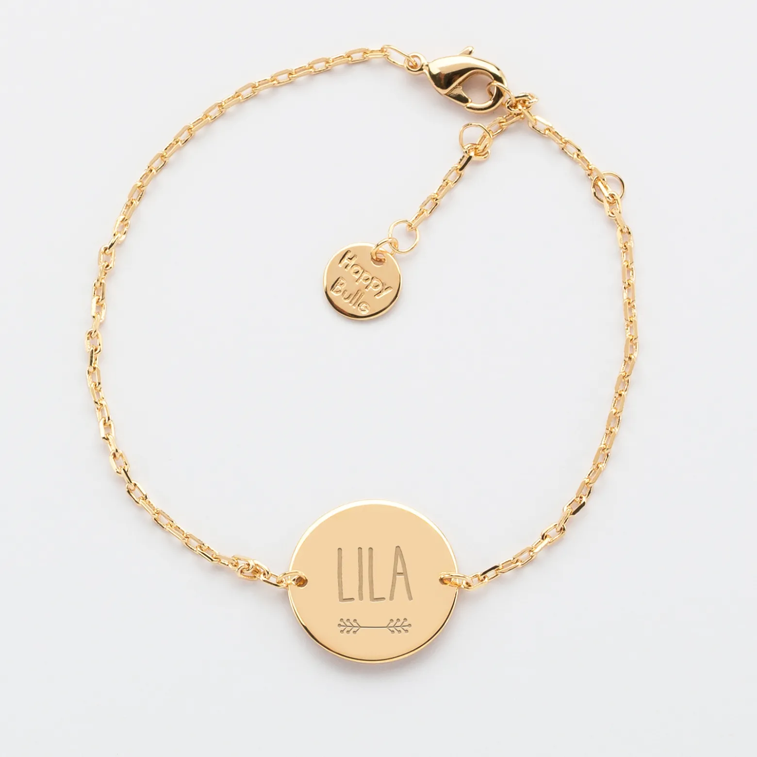 Bracelet Cérémonie enfant chaîne personnalisé médaille gravée plaqué or 2 trous 15 mm