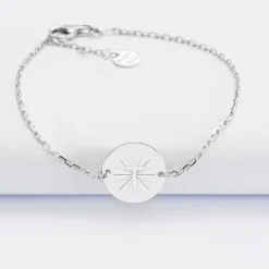 Bracelet Cérémonie enfant chaîne personnalisé médaille gravée argent 2 trous 15 mm
