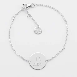 Bracelet Cérémonie enfant chaîne personnalisé médaille gravée argent 2 trous 15 mm