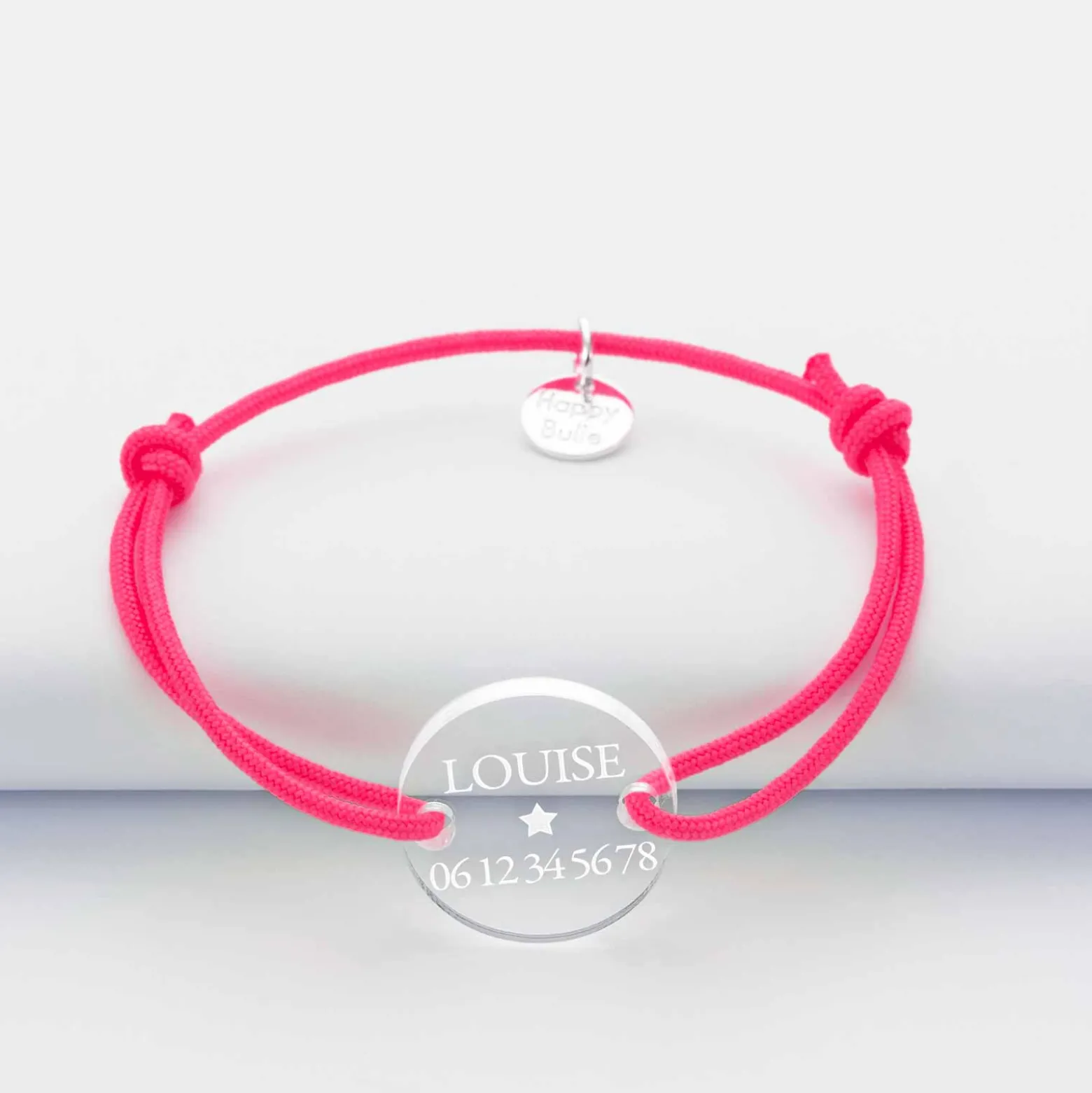 Bracelet d'identification enfant médaille gravée acrylique 2 trous 17 mm