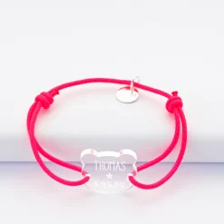 Bracelet d'identification enfant médaille gravée acrylique 2 trous ours 16x17 mm