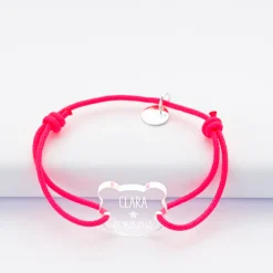Bracelet d'identification enfant médaille gravée acrylique 2 trous ours 16x17 mm