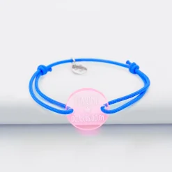 Bracelet d'identification enfant médaille gravée acrylique fluo rose 2 trous 17 mm