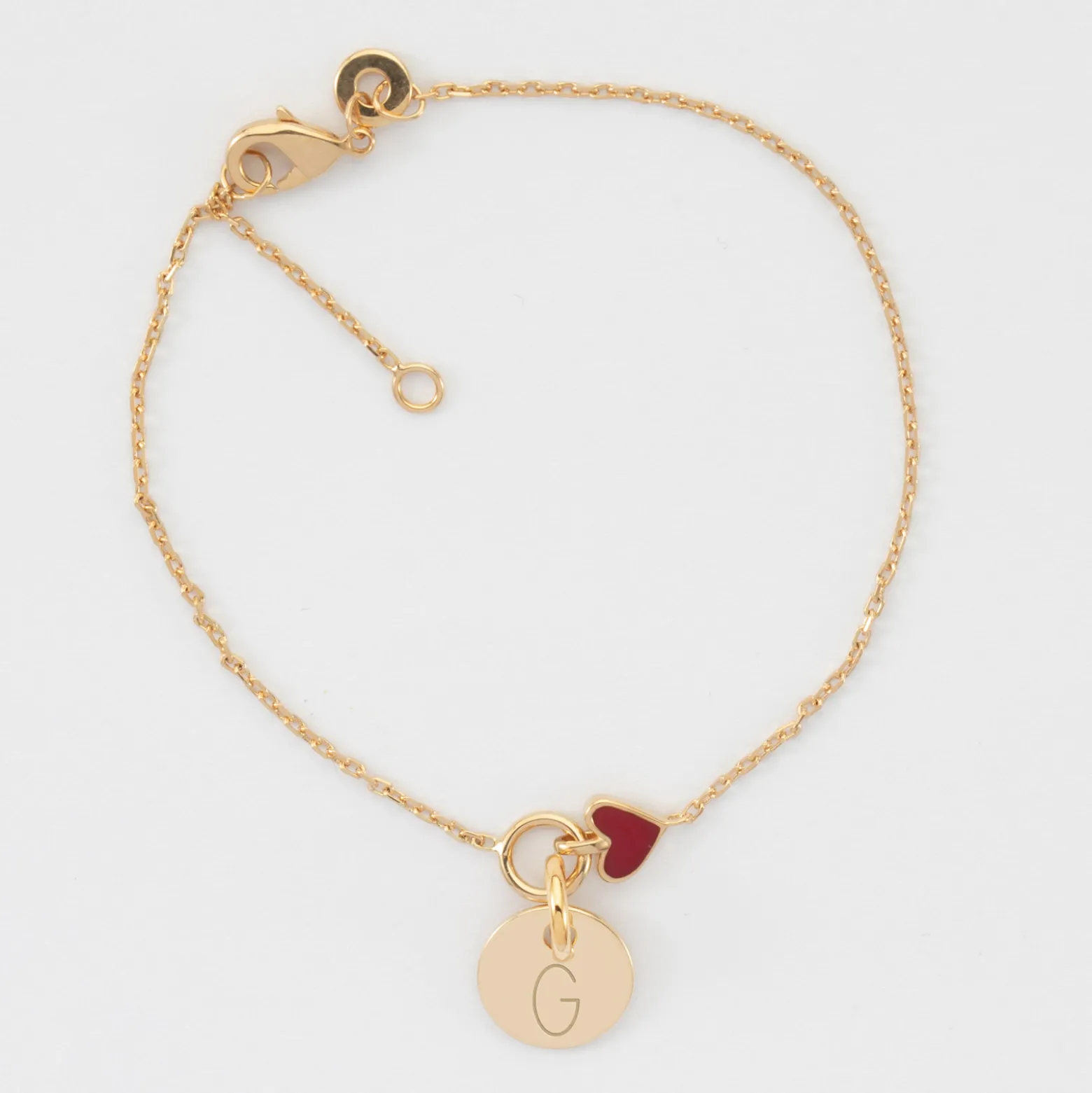 Bracelet enfant chaîne coeur émail rouge personnalisé médaille gravée plaqué or 10 mm