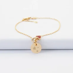 Bracelet enfant chaîne coeur émail rouge personnalisé médaille gravée plaqué or 10 mm