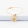 Bracelet enfant chaîne coeur émail rouge personnalisé médaille gravée plaqué or 15 mm