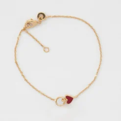 Bracelet enfant chaîne coeur émail rouge plaqué or