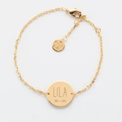 Bracelet enfant chaîne personnalisé médaille gravée plaqué or 2 trous 15 mm - Nos petits imparfaits