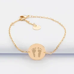 Bracelet enfant chaîne personnalisé médaille gravée plaqué or 2 trous 15 mm - Nos petits imparfaits