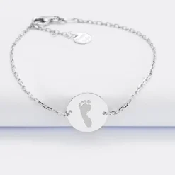 Bracelet enfant chaîne personnalisé médaille gravée argent 2 trous 15 mm - Nos petits imparfaits