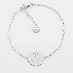 Bracelet enfant chaîne personnalisé médaille gravée argent 2 trous 15 mm - Nos petits imparfaits