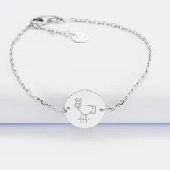 Bracelet enfant chaîne personnalisé médaille gravée argent 2 trous 15 mm