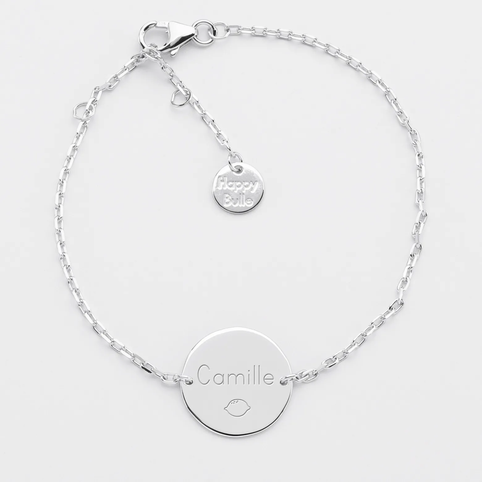 Bracelet enfant chaîne personnalisé médaille gravée argent 2 trous 15 mm