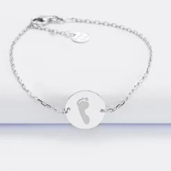 Bracelet enfant chaîne personnalisé médaille gravée argent 2 trous 15 mm