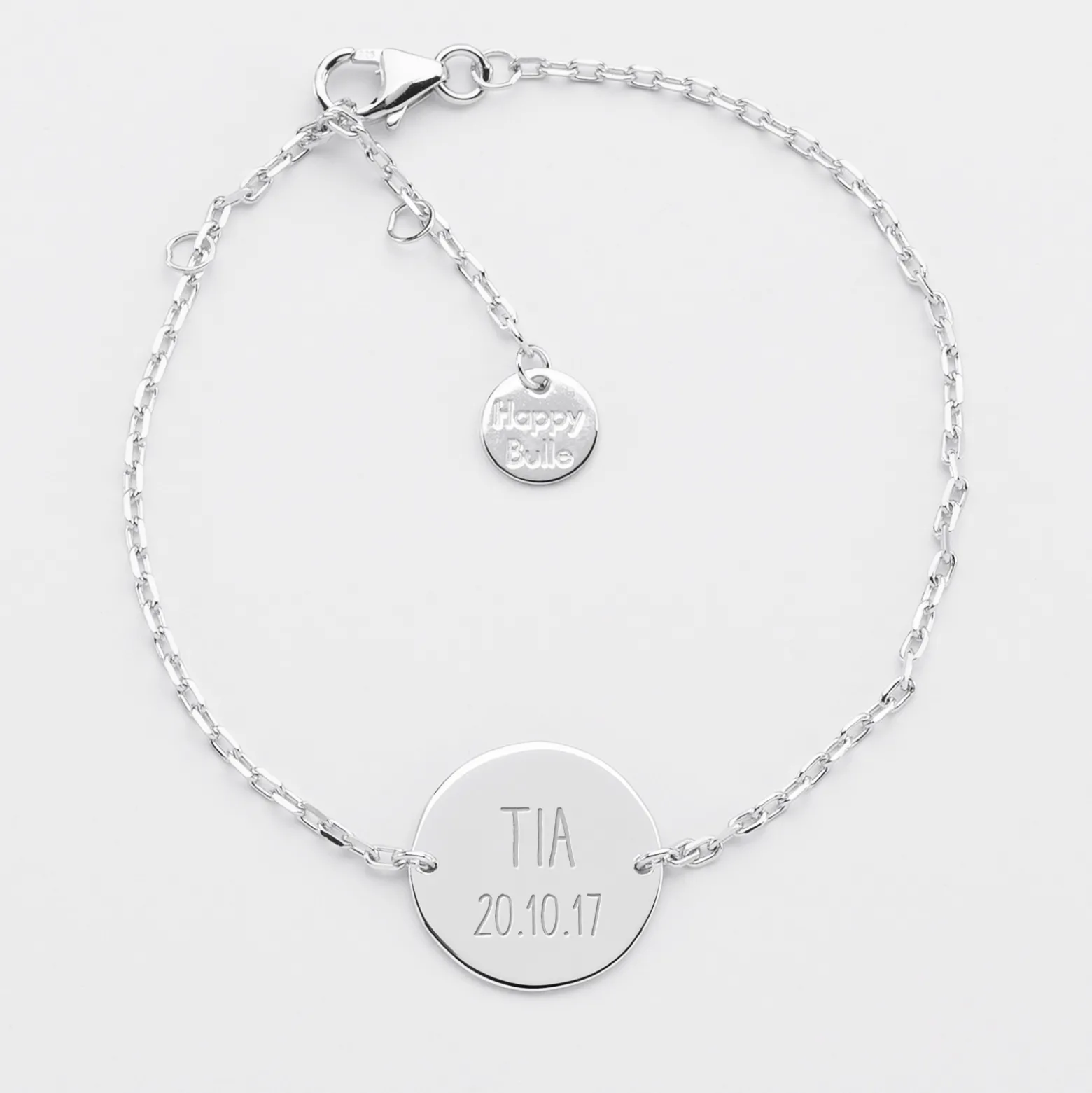 Bracelet enfant chaîne personnalisé médaille gravée argent 2 trous 15 mm