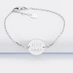 Bracelet enfant chaîne personnalisé médaille gravée argent 2 trous 15 mm