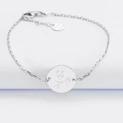 Bracelet enfant chaîne personnalisé médaille gravée argent 2 trous 15 mm - Happybulle x Barbapapa