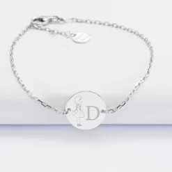 Bracelet enfant chaîne personnalisé initiale médaille gravée argent 2 trous 15 mm - HappyBulle x Marie Savart