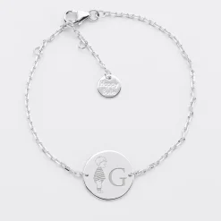 Bracelet enfant chaîne personnalisé initiale médaille gravée argent 2 trous 15 mm - HappyBulle x Marie Savart