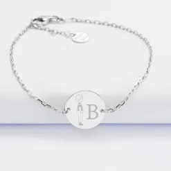 Bracelet enfant chaîne personnalisé initiale médaille gravée argent 2 trous 15 mm - HappyBulle x Marie Savart
