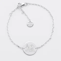 Bracelet enfant chaîne personnalisé initiale médaille gravée argent 2 trous 15 mm - HappyBulle x Marie Savart