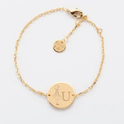 Bracelet enfant chaîne personnalisé initiale médaille gravée plaqué or 2 trous 15 mm - HappyBulle x Marie Savart