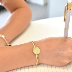 Bracelet enfant chaîne personnalisé médaille gravée plaqué or 2 trous 15 mm