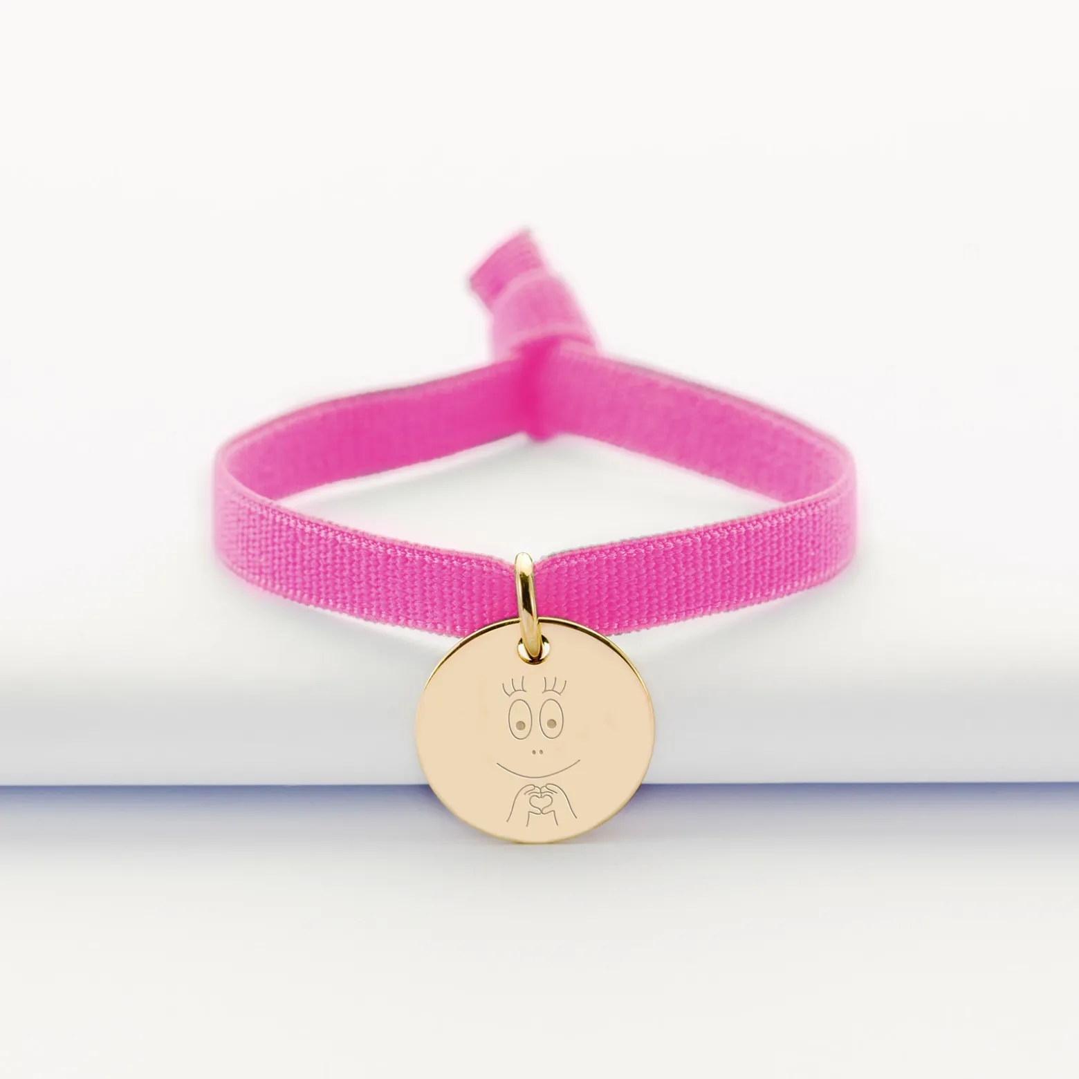Bracelet enfant cordon élastique personnalisé médaille plaqué or 15 mm - Happybulle x Barbapapa